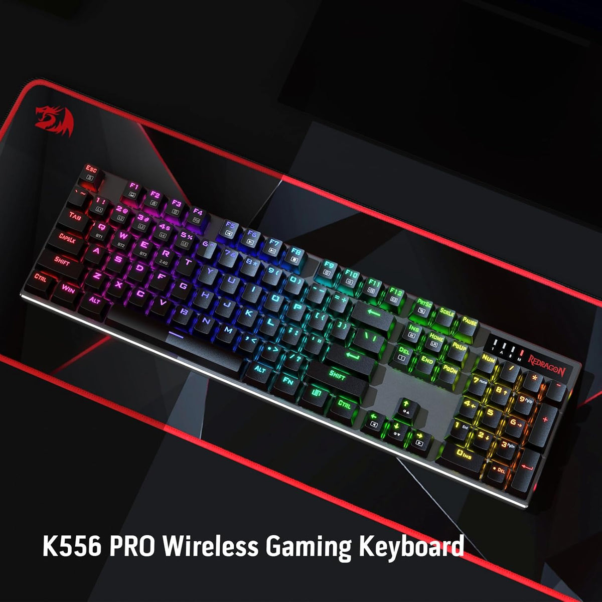 Redragon K556 PRO Wireless RGB Mechanical Gaming Keyboard, 104-Key Aluminum