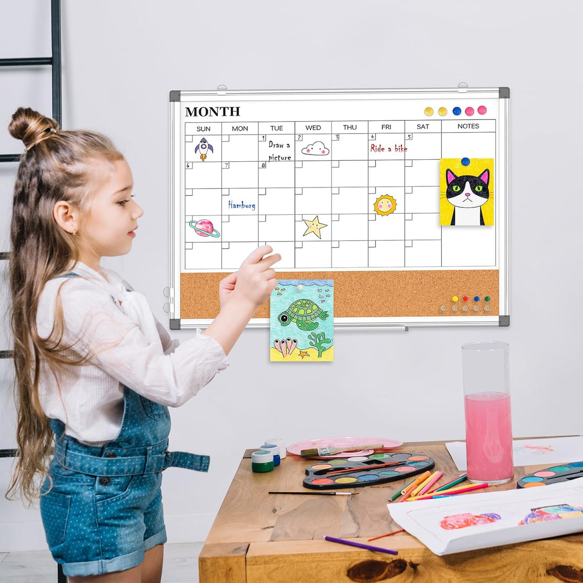 Dry Erase Calendar Whiteboard for Wall, 36" x 24" Monthly Cork White Board