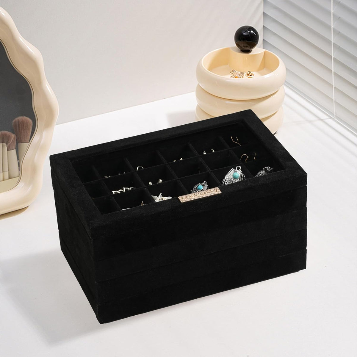 Frebeauty Stackable Jewelry Trays,Set of 4 Jewelry Organizer for Drawer