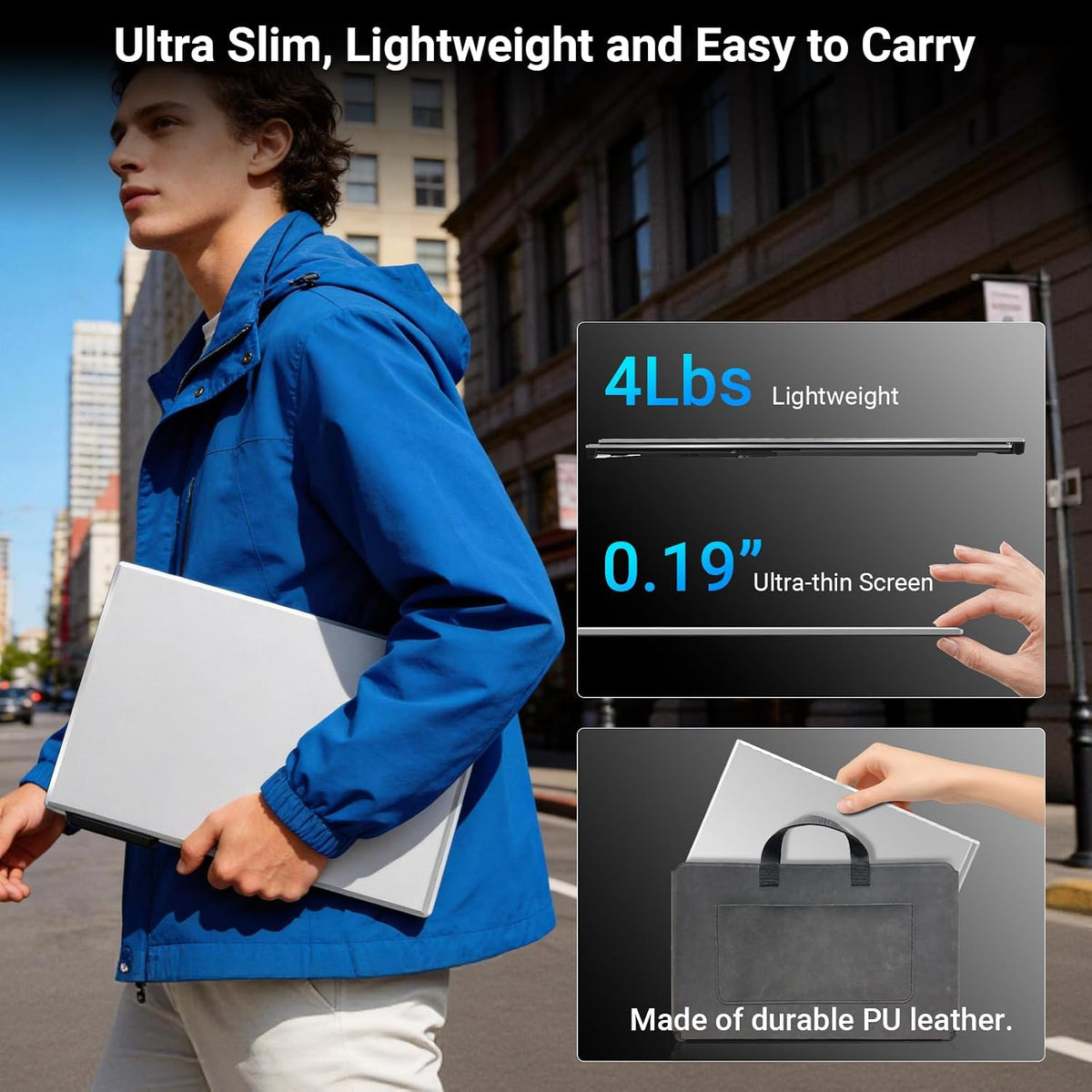 15.6" Laptop Screen Extender, 1080P FHD Triple Portable Monitor for Laptops, Ultra-Slim Travel Dual Monitor Fit for 12"-17.3" Laptops, USB-C Plug&Play Extended Screen Compatible with Win/Mac/Android
