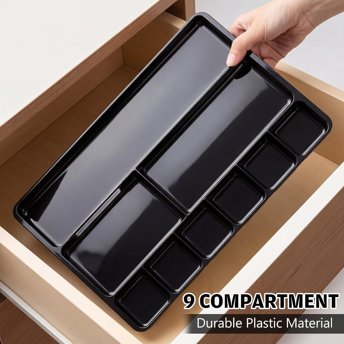 Junkin 4 Pcs Desk Drawer Organizer Tray 14" x 9" x 1",Black