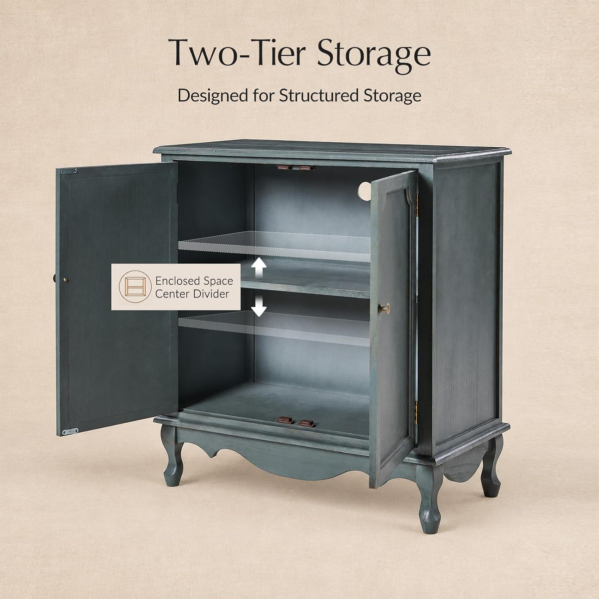 HULALA HOME Farmhouse Storage Cabinet with 2 Doors, Set of 2, Blue