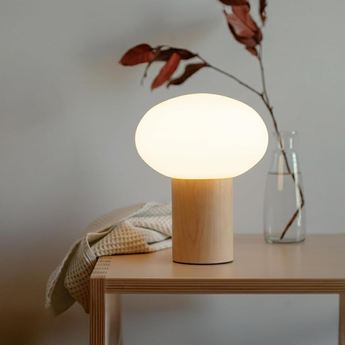 Brightech Ivy LED Table Lamp - Small 9” Bedside Reading Lamp, Modern Desk and Nightstand Light with Ambient Lighting for Bedroom, Living Room, Office - Frosted Glass Globe Lamp Shade, Wood