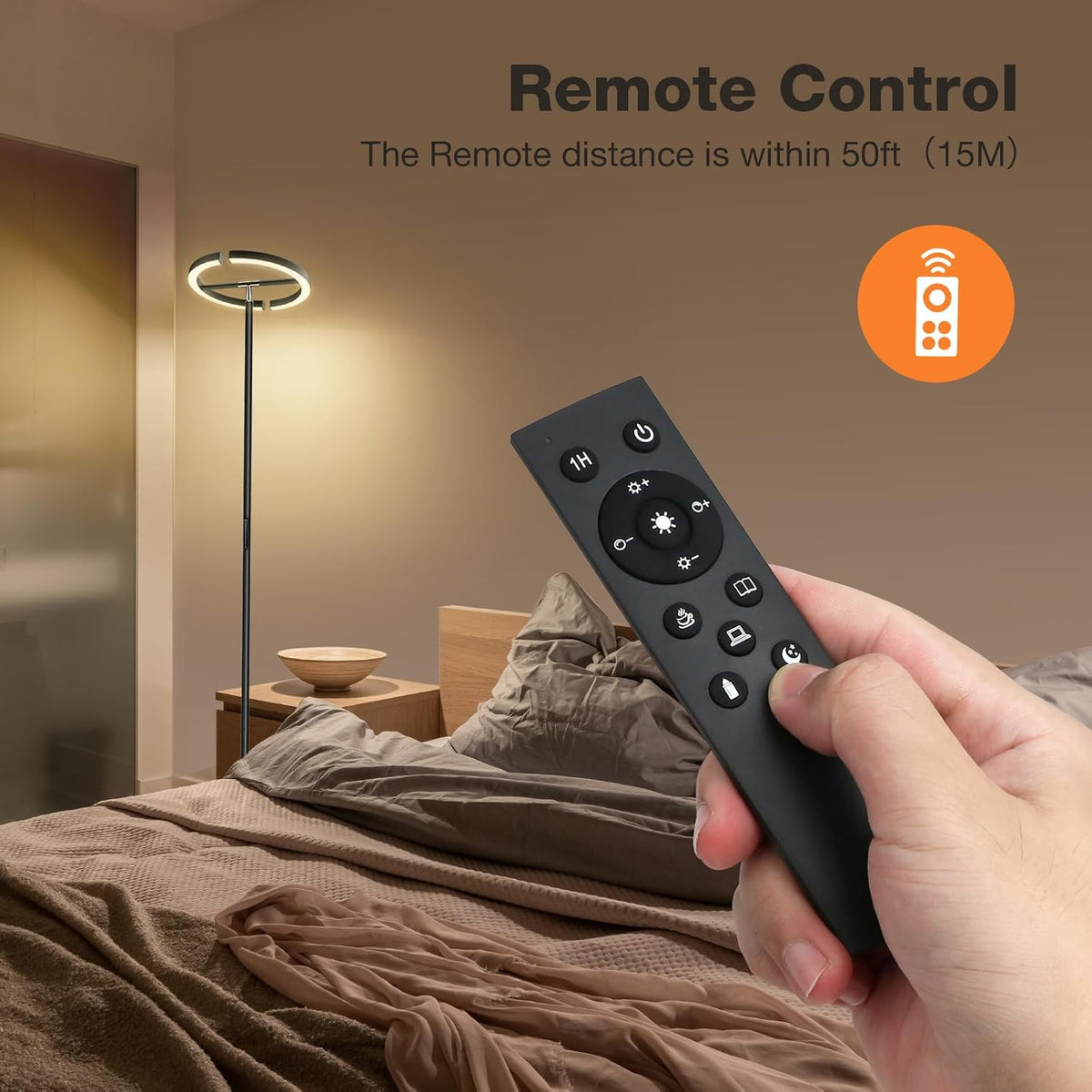 SIBRILLE LED Floor Lamp - Dimmable Tall Standing Lamp with Remote Control/Button, 3000-6500K, 22W Modern Floor Reading Light, Uplighter Corner Floor Lamp for Living Room Bedroom Office, Black