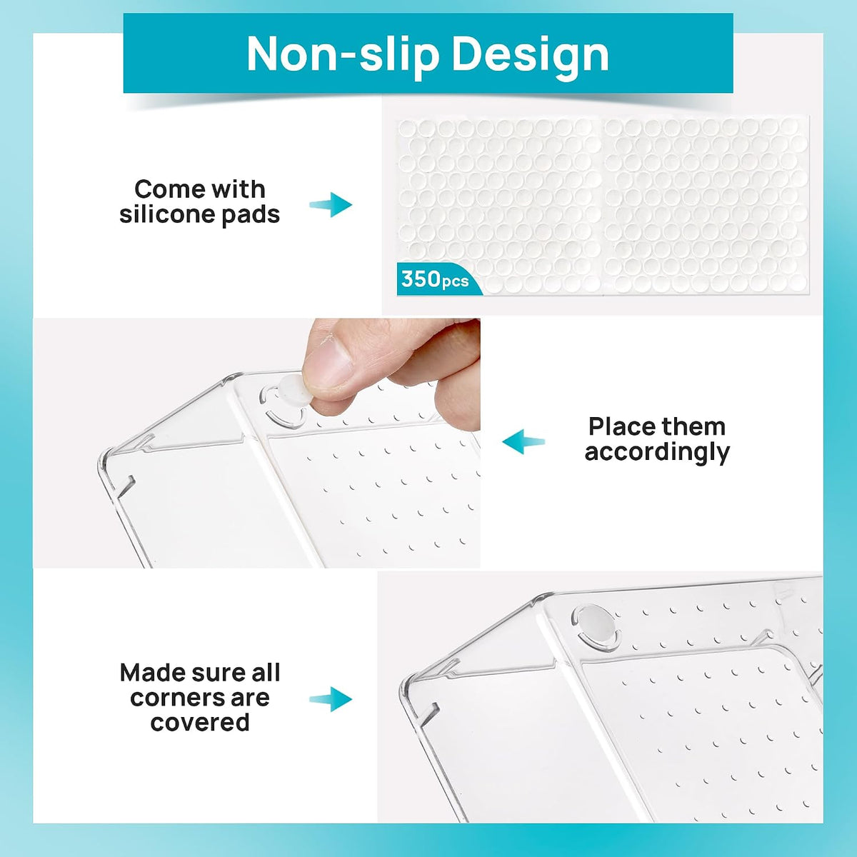 Vtopmart 72 PCS Clear Plastic Drawer Organizers Set, 4-Size Versatile Bathroom and Vanity Organizer Trays, Non-Slip Storage Containers for Makeup, Jewelries, Bedroom,Kitchen Utensils and Office