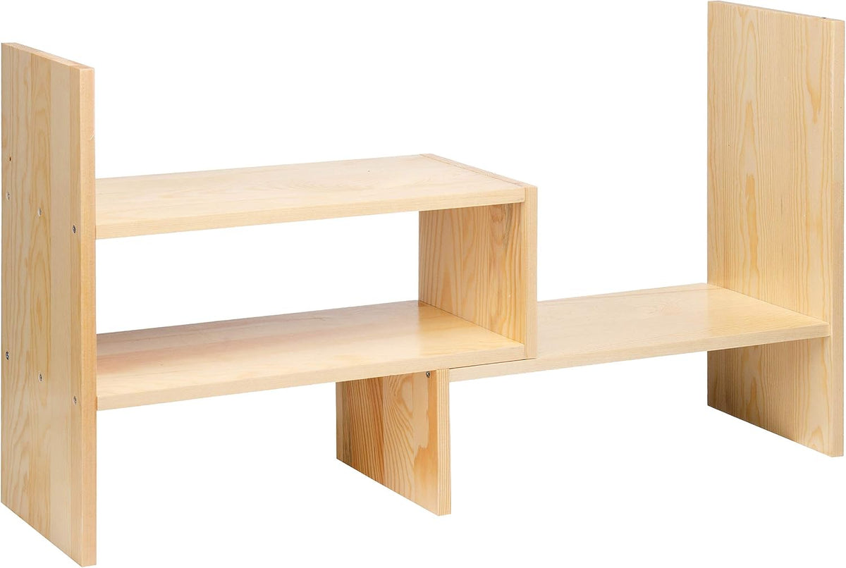 Desktop Organizer Office Storage Rack Adjustable Natural Wood Display Book Shelf Stand Rack Wood Caddy Desk Organizer Set Office Storage Expandable Tabletop