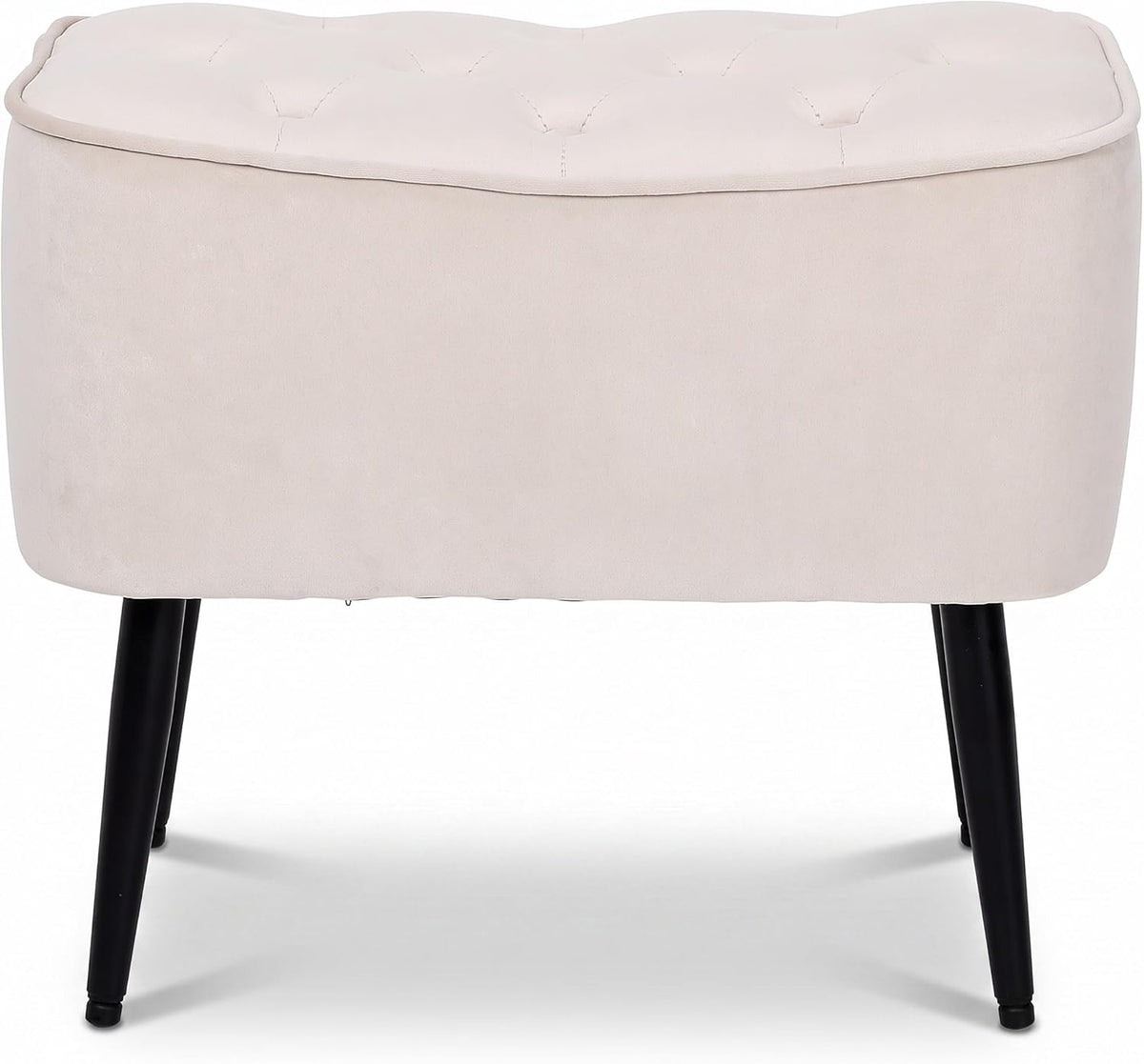 BIRDROCK HOME Tufted Curve Ottoman Velvet Foot Stool - Modern Upholstered Padded Footrest for Living Room or Bedroom - Small Cushioned Accent Chair for Couch, Sofa, or Extra Seating (Tan)
