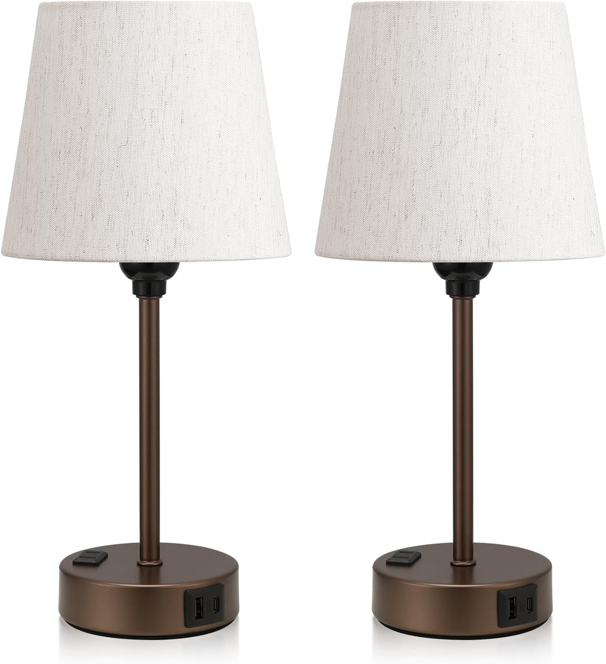 Brown Bedside Lamps Set 2 for Bedroom - Dimmable Touch, USB C+A, AC Outlet