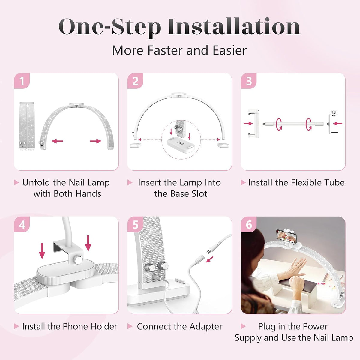 Half Moon Light for Nail Desk: 31" Manicure Table Light with Phone Holder