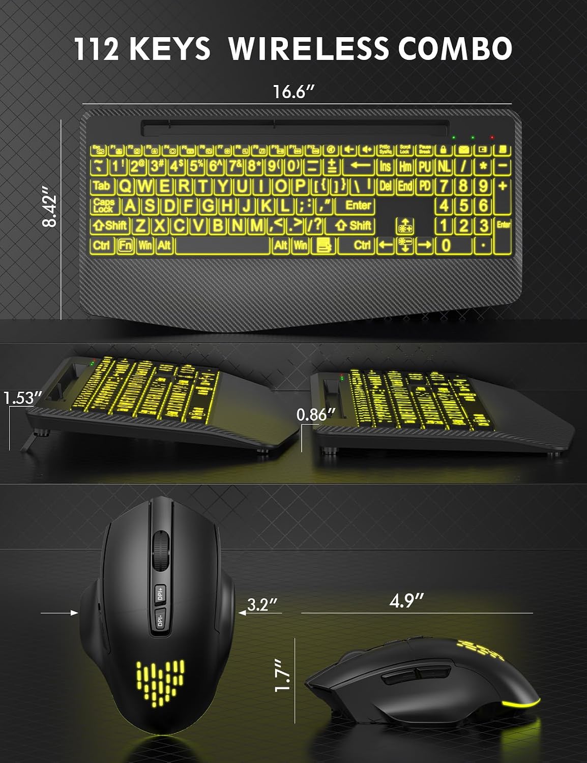 SABLUTE Wireless Keyboard and Mouse Combo, Large Print Backlit Scissor Keys