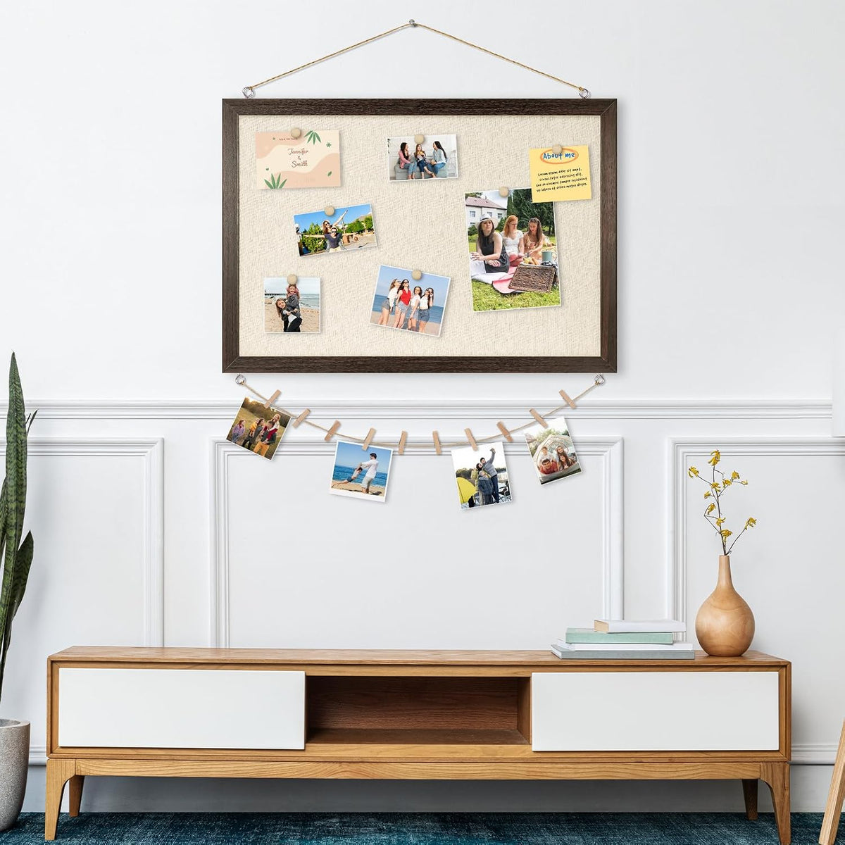 DOLLAR BOSS Bulletin Boards with Linen, 24"x18" Cork Board, Dark Walnut