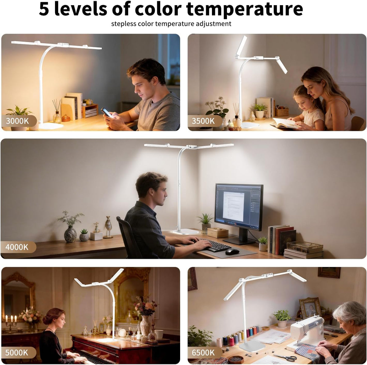 Omorepa 4 Light Bar Design Goose-Neck Desk Lamp with Base,24W Bright Led Tall Desk Light with Remote,Eye Care Reading Table Light for Desktop Working,Drafting,Reading
