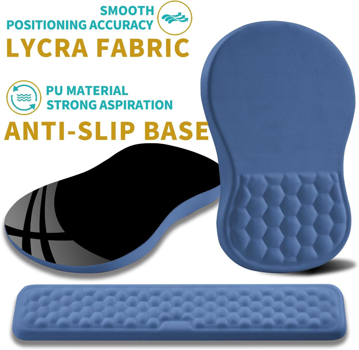 Hokafenle 2 in 1 Ergonomic Mouse Pad Wrist Support & Wrist Rest for Computer Keyboard Set, with Relieve Carpal Tunnel Pain Massage Bulge and Full Memory Gel Design (2In1 Set, Midnight Blue)