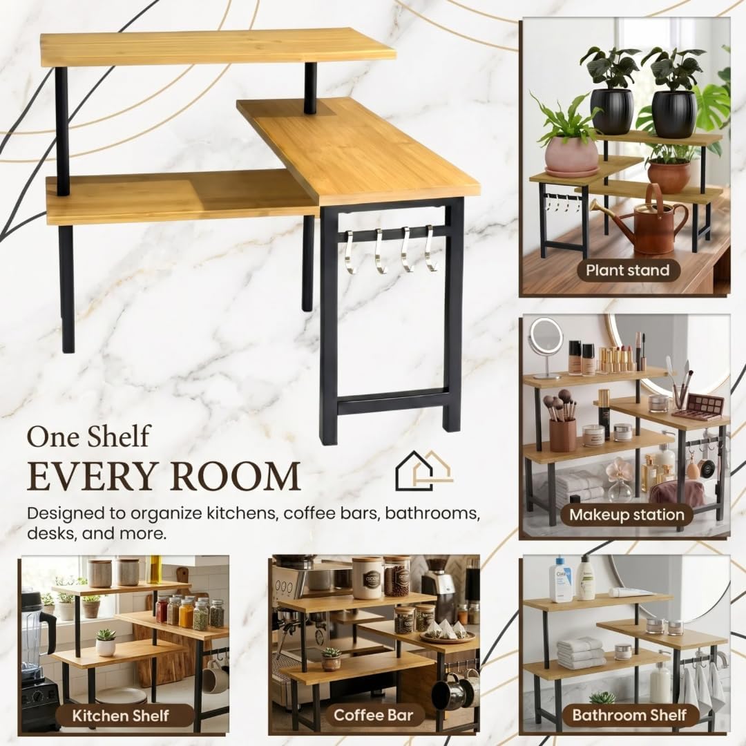 3-Tier Bamboo Corner Organizer Countertop Shelf
