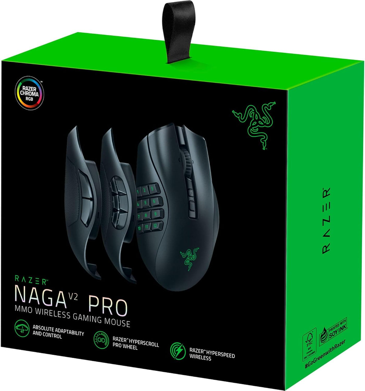 Razer Naga V2 Pro Wireless MMO Gaming Mouse, 300 Hr Battery, Black