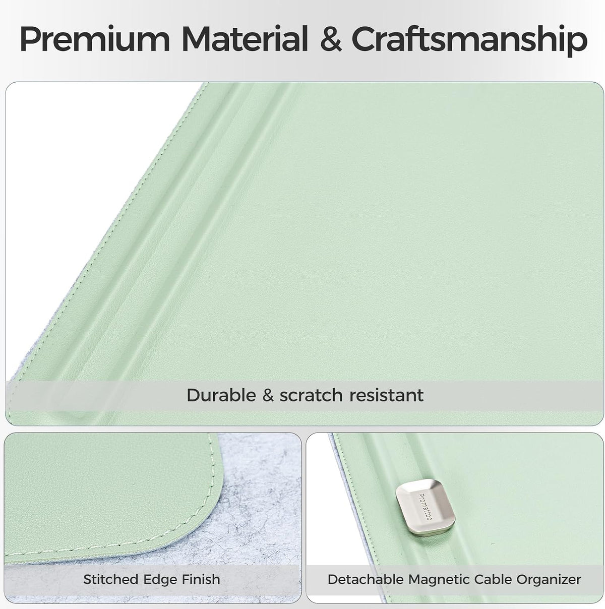 Premium Double-Sided Faux Leather Desk Pad – Non-Slip, Waterproof, with Magnetic Cable Organizer & File Storage – Designed for Offices & Creative Spaces – Durable & Easy to Clean(Green)