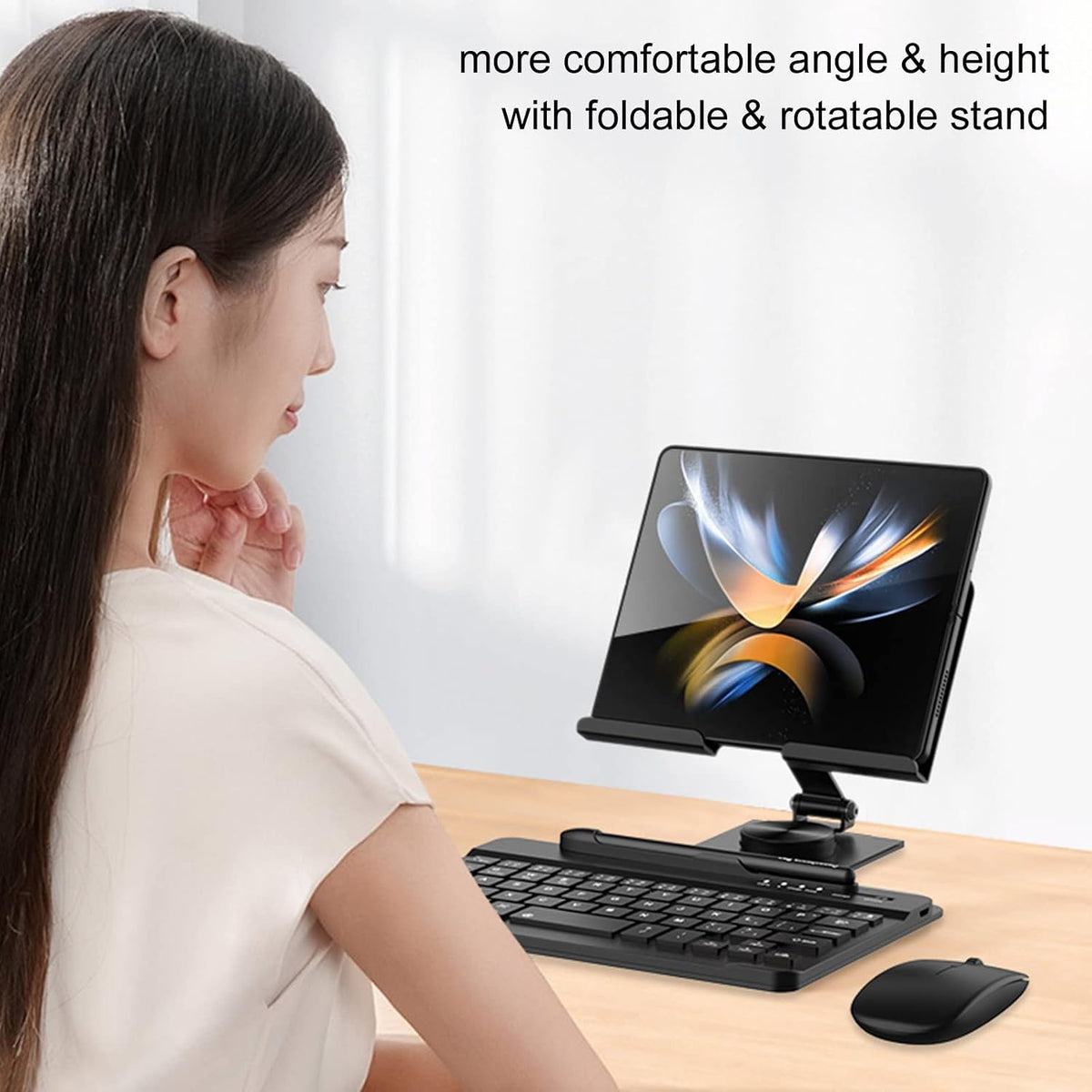 Desktop Stand & Bluetooth Keyboard Combo for Galaxy Z Fold 8/8ultra/7/6/5/4 & Z Trifold, 4-in-1 Includes Mouse Pen, Slot, Adjustable Foldable Tablet Stand, Fits 4.7"-13" Tablets Phone, Black
