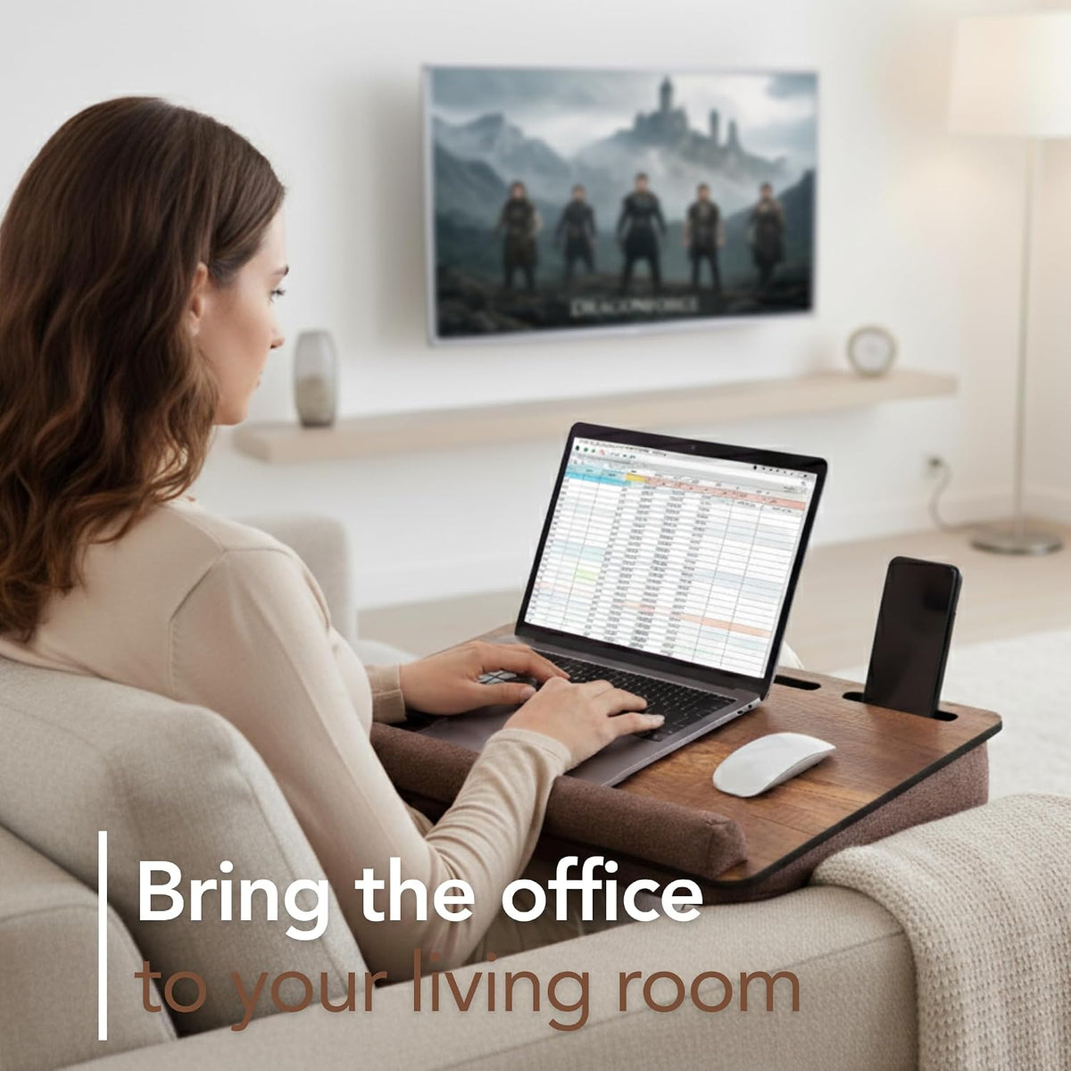 Vigo Wood Laptop Lap Desk with Cushion for Bed, Portable Home Office Tray Fits up to 17.3 Inch, Built-in Phone and Tablet Holder (Walnut & Brown)