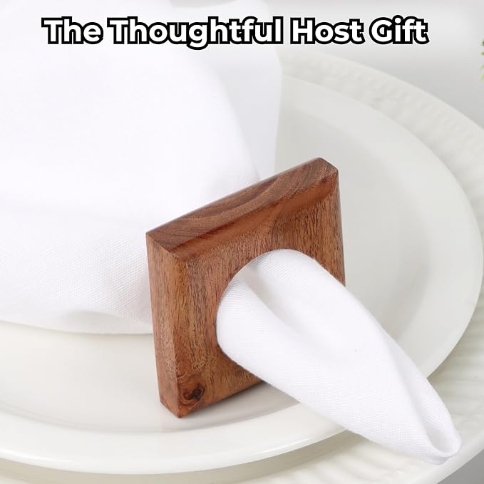 Acacia Wood Napkin Rings, 2.5x2.5x0.75 in, rustic farmhouse decor