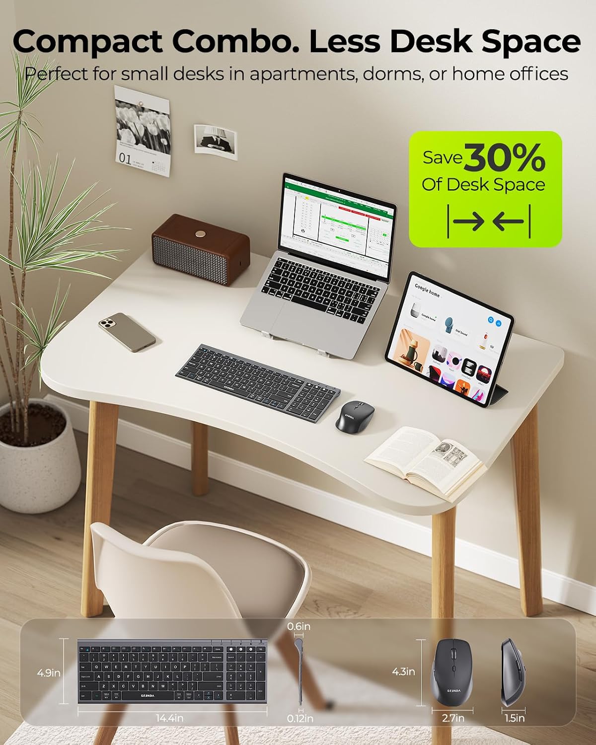 seenda COE401 3-Device Bluetooth Keyboard Mouse Combo, Silent, Black Gray