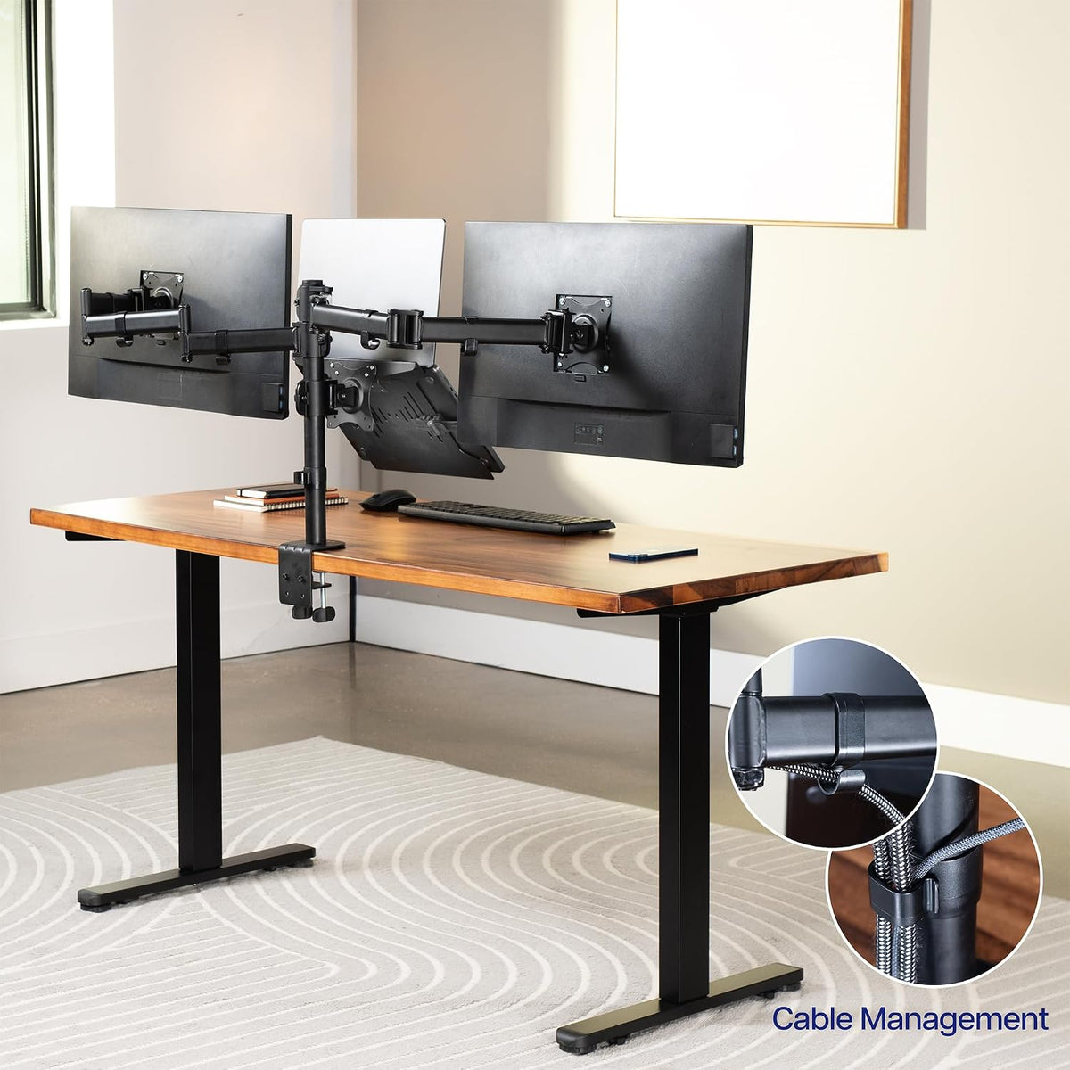 VIVO Dual Monitor + Laptop Mount for 13 to 27 inch Screens and 10 to 15.6 inch Laptops, Triple Screen Viewing, Articulating Arms, Black, STAND-V013L