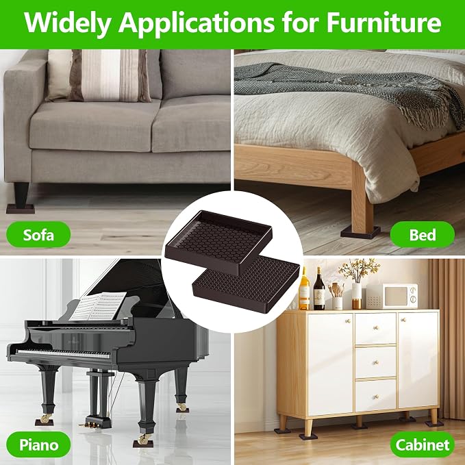 Non Slip Furniture Pads- 3"x3" Square Anti Skid Caster Cups Furniture Coasters