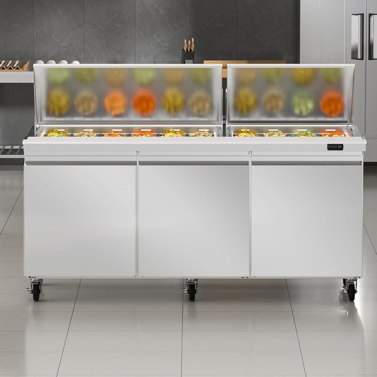 Rockitch 72" W Commercial Sandwich Prep Table Refrigerator 22 Cu.ft 30 Pans