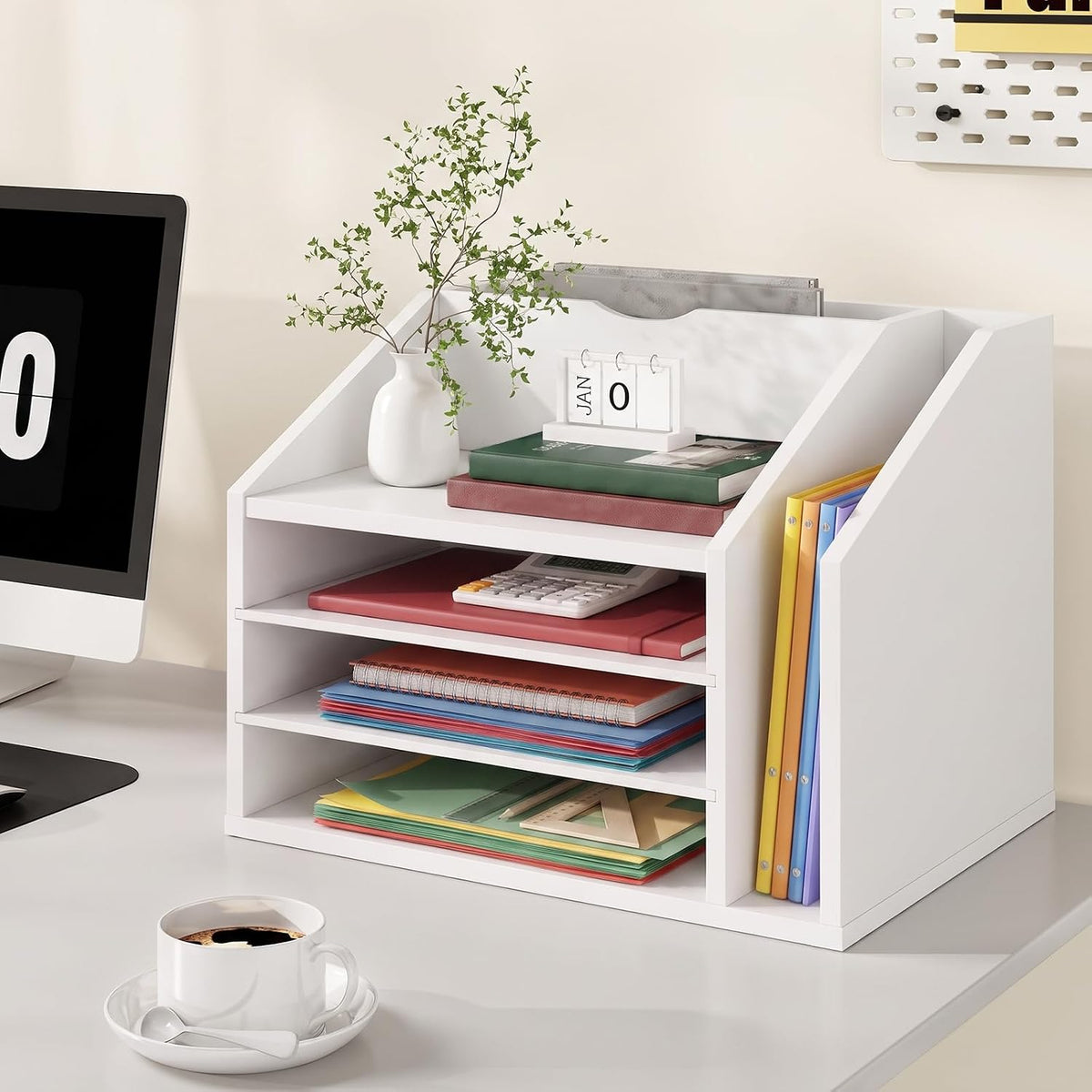 CHOEZON Wooden Desk Organizer, File Organizer with Adjustable Partitions