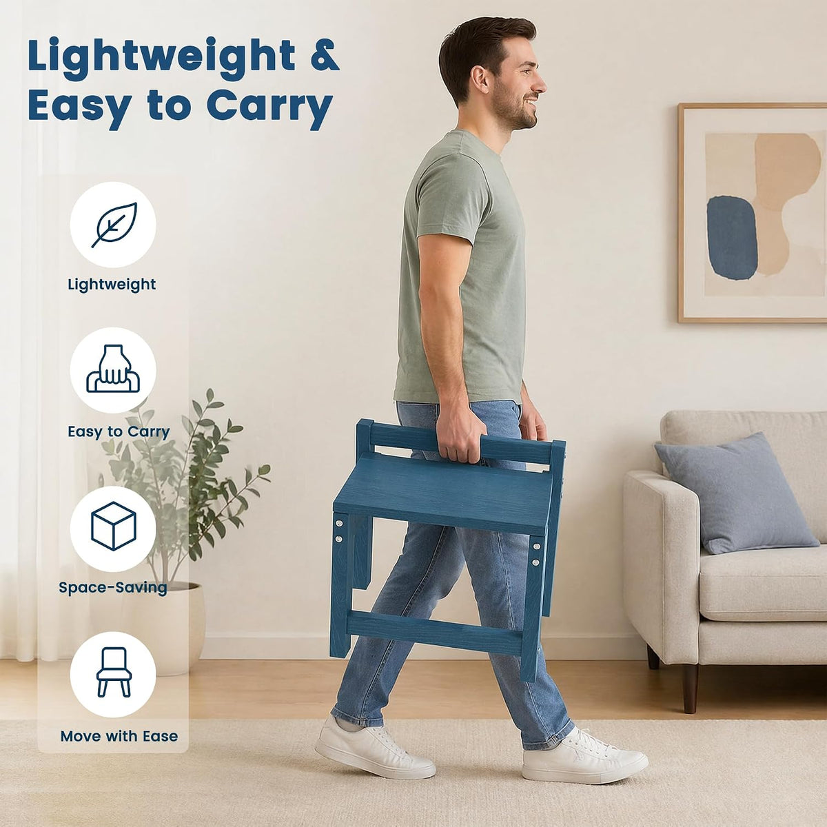 Stackable HDPE Foot Stool - All-Weather Indoor/Outdoor Seating for Patio, Living Room & Bathroom, Waterproof Windproof Heavy-Duty High-Density PE Step Stool, 2 Sets, Navy