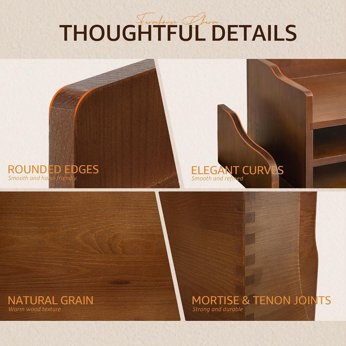 Wood Desk Organizer: File Organizer with 3-Tier Shelf and Side Slots, Brown