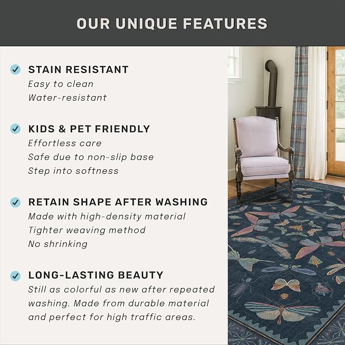 5ft Round Dark Blue Rug for Entryway Indoor, Soft Washable Circle Throw Rug for