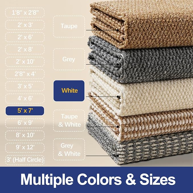Faux Jute Area Rug 5'x7', Washable & Non-Slip, No Odor. Farmhouse Boho Style