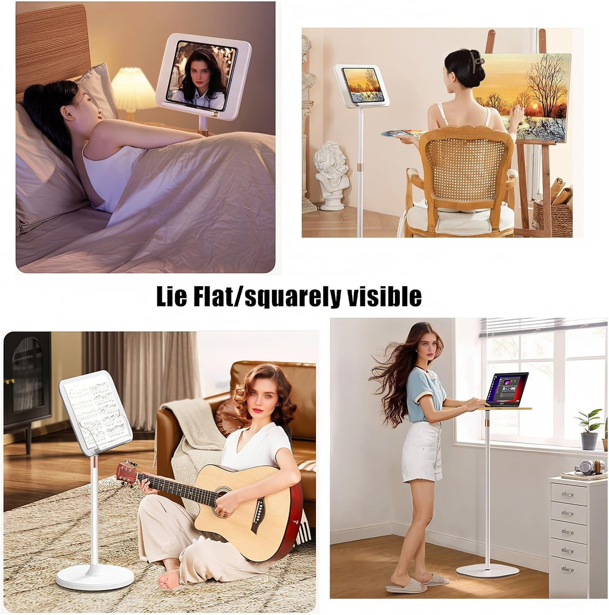 Adjustable Standing Book Stand,Book Reading Stands,Wood Music Sheet,Podium& Bible& Cookbooks Display Stands.Goodbye to Head Down Fatigue Adjustable Viewing Angle (White, 35in)