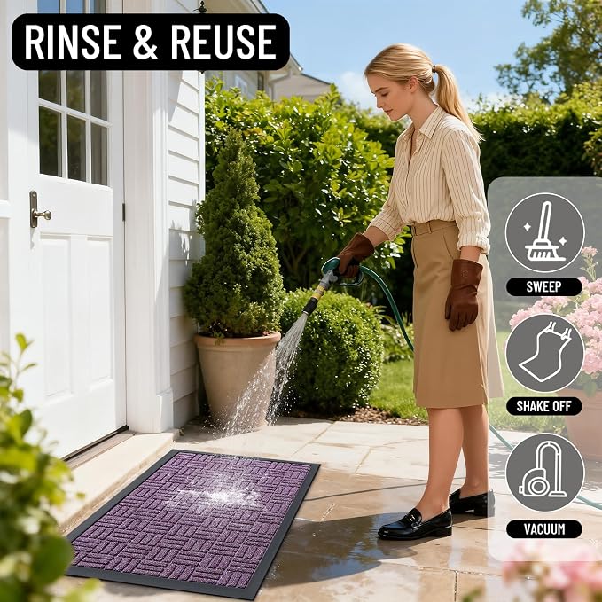 OLANLY Front Door Mat Outside Entrance 71x23, Heavy Duty Sturdy Natural Rubber