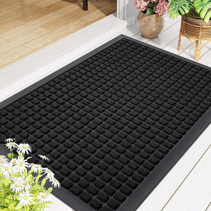 Smiry Front Door Mat Outside Entrance, Heavy Duty Natural Rubber Doormat