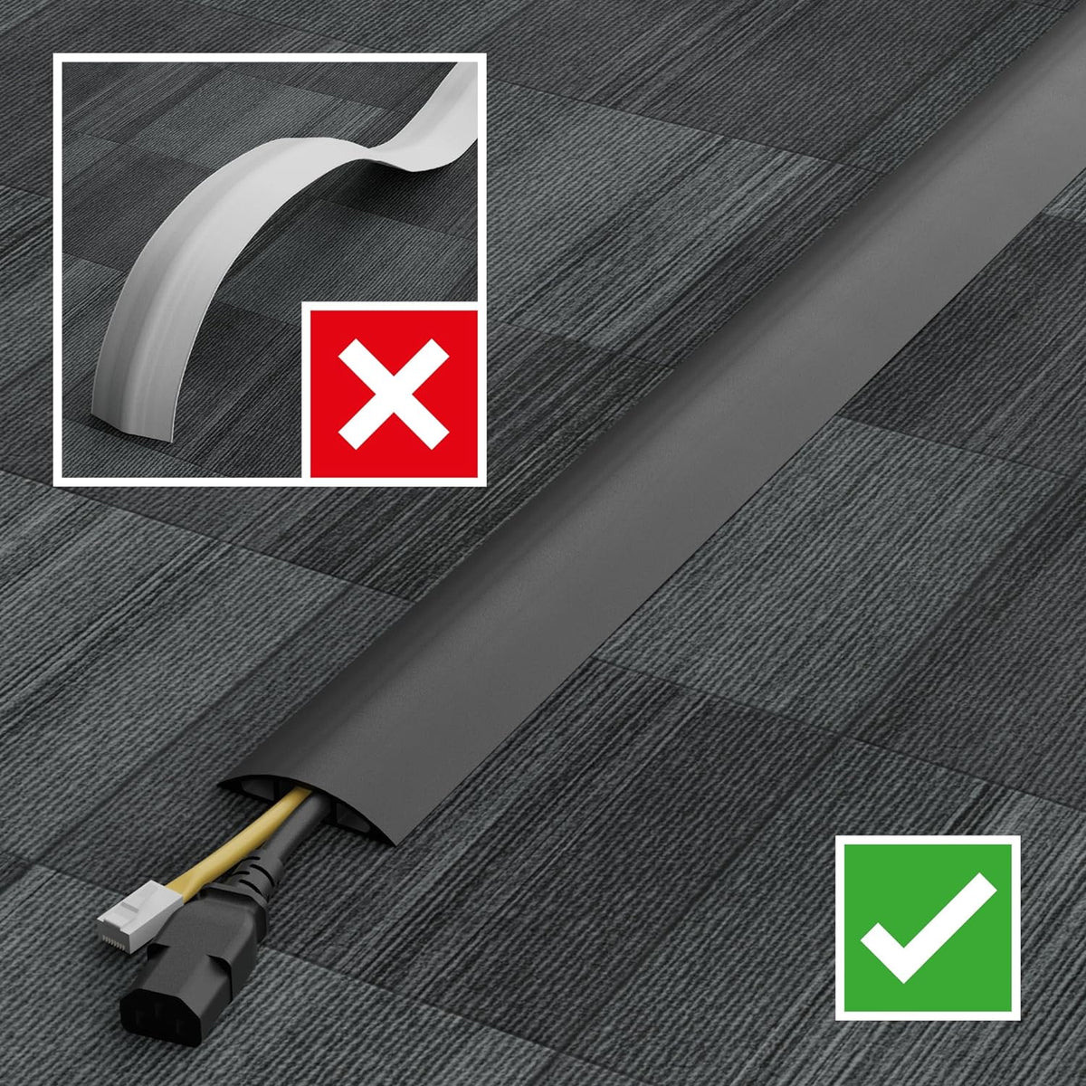D-Line 6ft Floor Cord Cover, Made in USA Linkable Cable Protector, Hide Extension Cords, Protect Cords, Prevent Cable Trips, Cord Hider, Heavy Duty - Cord Cavity = 1.18" (W) x 0.39" (H) - Black