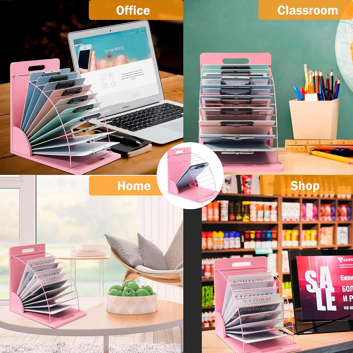 2 Pack Clipboard Holder - 12 Layer Clipboard Storage Rack Wooden Clipboards Organizer With Sturdy Metal Shelf for Classroom Office Desk Essentials Supplies Workshop Teacher Must Haves
