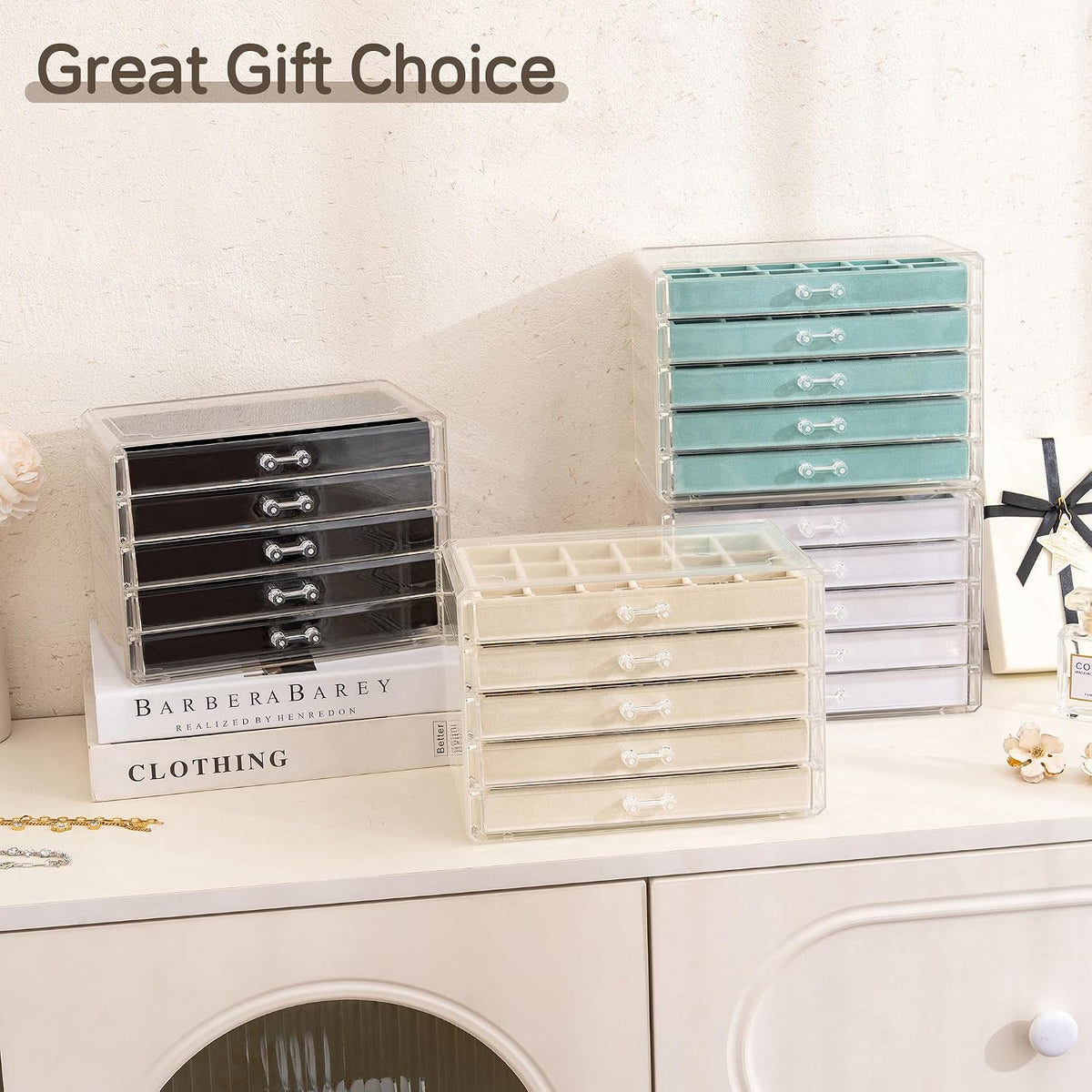 Frebeauty Acrylic Jewelry Box for Earring,Jewelry Organizer with 5 Drawers