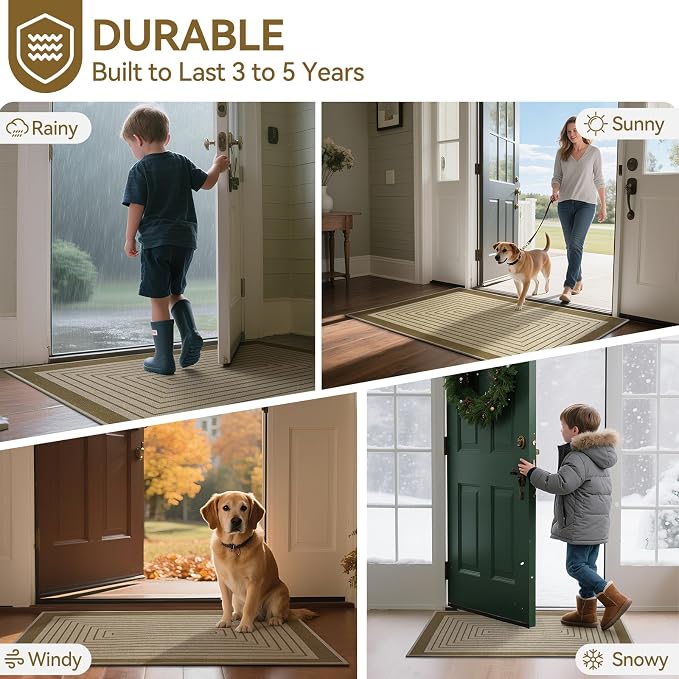 Front Door Mat 17''x30'', Absorbent Dirt Resist Washable Non Slip Low-Profile