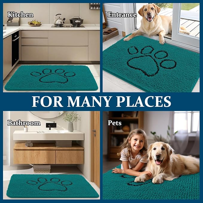 OLANLY Dog Door Mat for Muddy Paws 30x20, Paw Print Design, Absorbs Moisture