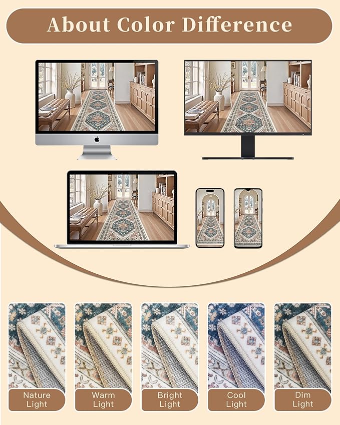 Madane Hallway Runner 3x8, Kitchen Rugs Washable Entryway Rug Vintage Kitchen