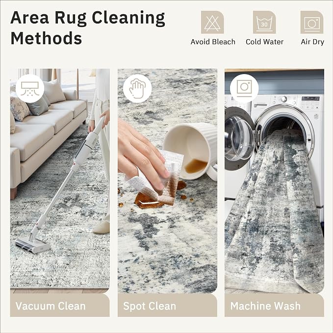 Soalmost Abstract Rug 8x10 Large Living Room Rugs Neutral Modern Washable Area