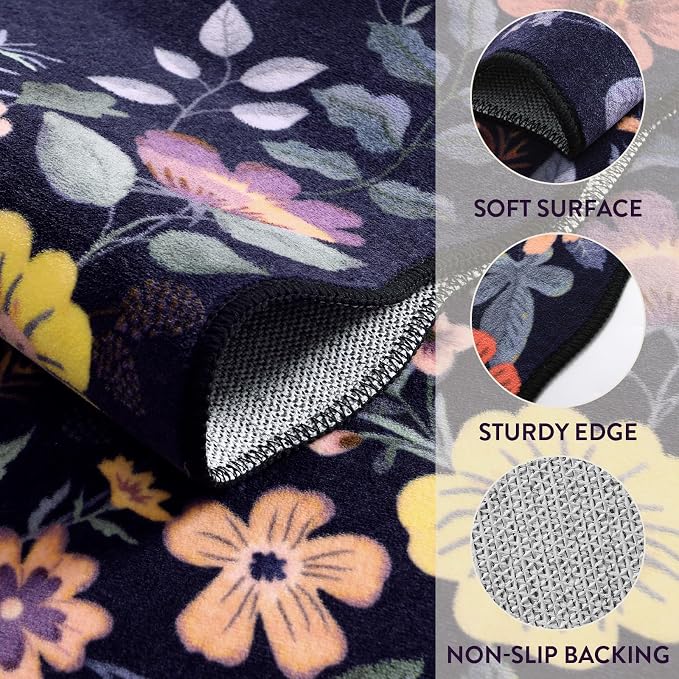 Lahome Floral Washable Rugs for Bedroom, 4X6 Area Rug Ultra-Thin Soft Living