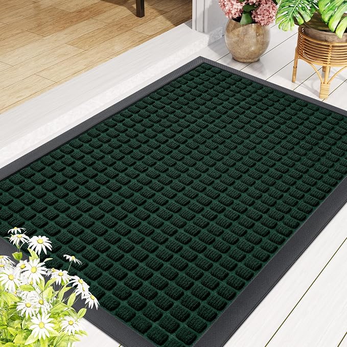 Smiry Front Door Mat Outside Entrance, Heavy Duty Natural Rubber Doormat