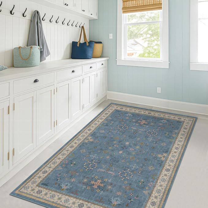 Washable Blue Rugs for Entryway Indoor