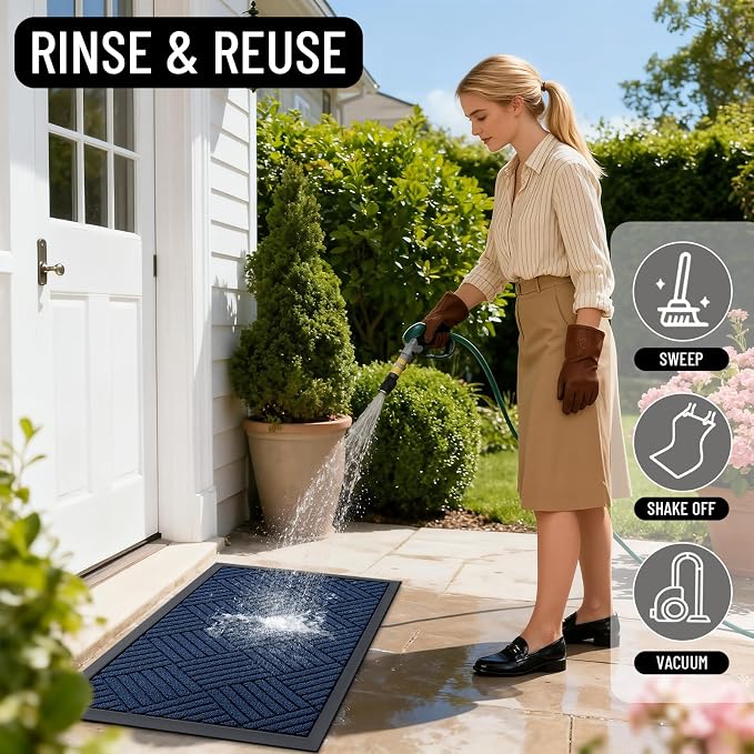 OLANLY Front Door Mat Outside Entrance 59x23, Heavy Duty Sturdy Natural Rubber