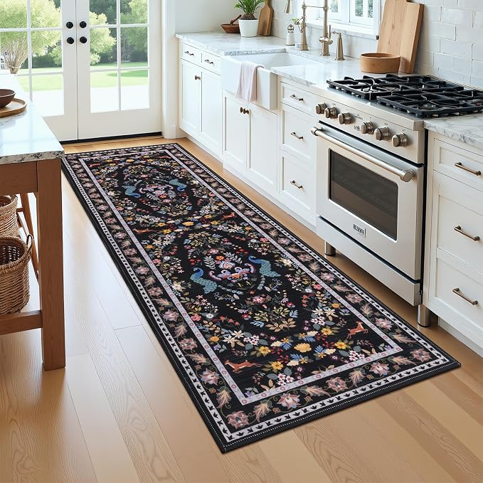 HEBE Washable Hallway Runner Rug 2'x 6' Non Slip Kitchen Rugs Runner, Low Pile