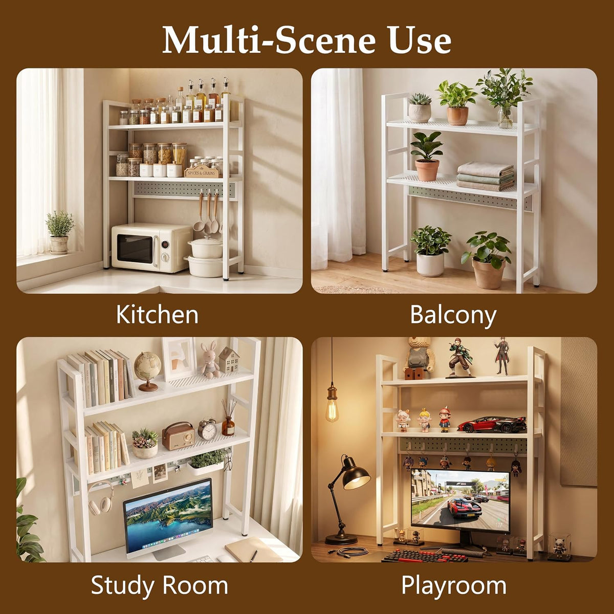 Brakki 2-Tier Desk Shelf, Desk Hutch Bookshelf with Pegboard and Hook Dorm