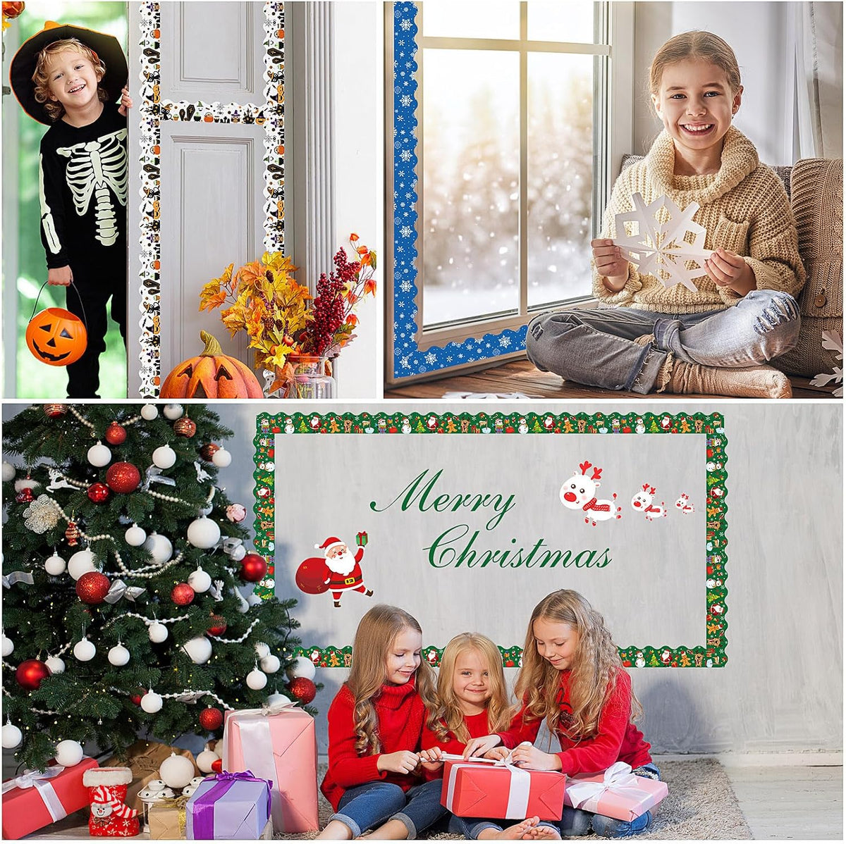 Geyee 12 Rolls 394 ft Holiday Bulletin Board Borders Seasonal Trim Decor