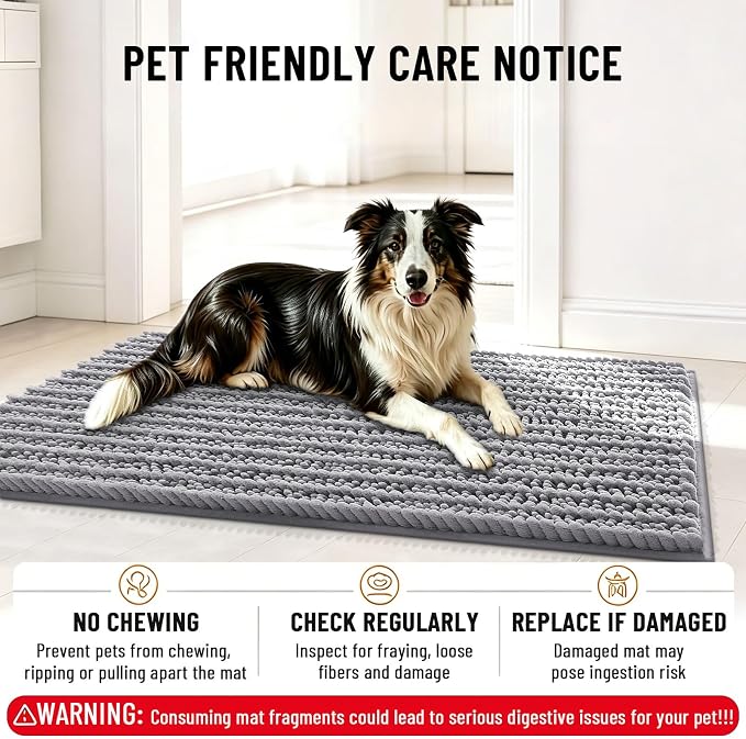 Smiry Dog Door Mat for Muddy Paws 32x21, Absorbent Dirt Trapper, Non-Slip